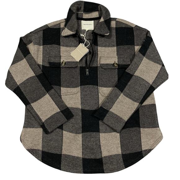 Thread & Supply Darius Jacket 1X Taupe Black Check Preppy Classic - Picture 1 of 11